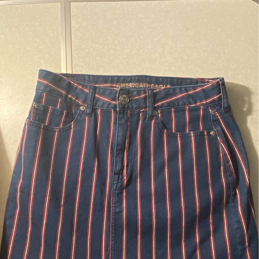 American Eagle Womens Size8  Super Stretch Hi Rise Mini Stripe Denim Jean Skirt